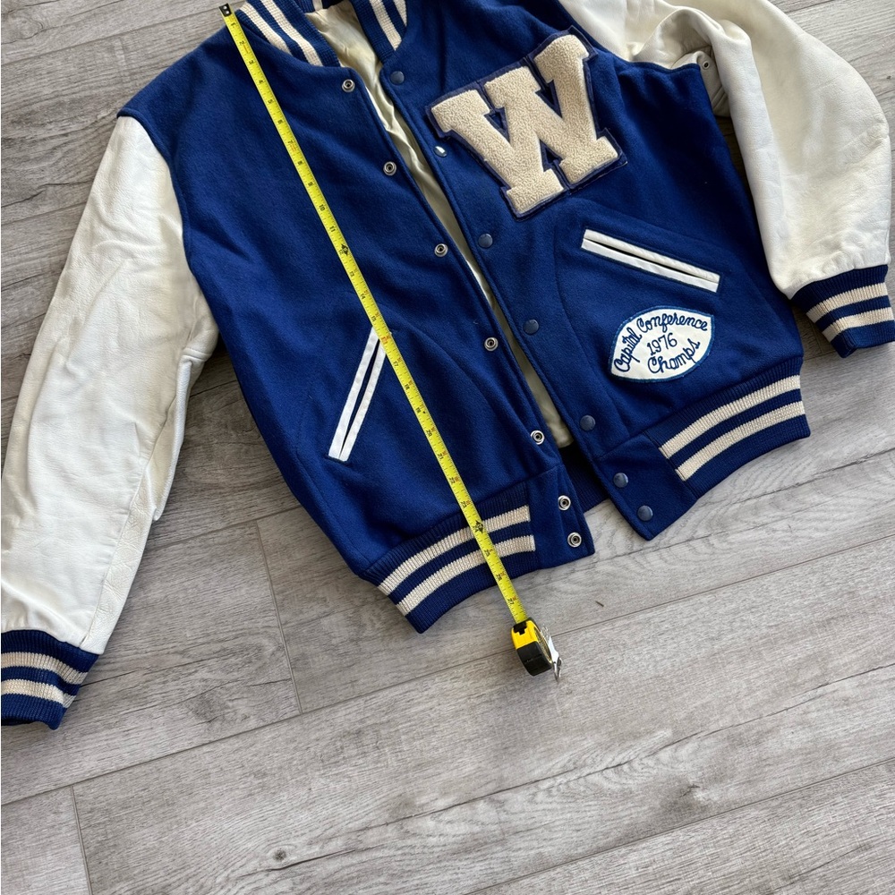 Classic Blue and White Mens Varsity Jacket